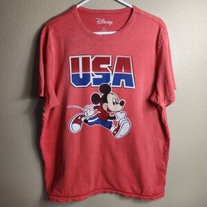 American Eagle Mens |L| Disney Mickey Mouse USA Single Stitch Red SS Tee